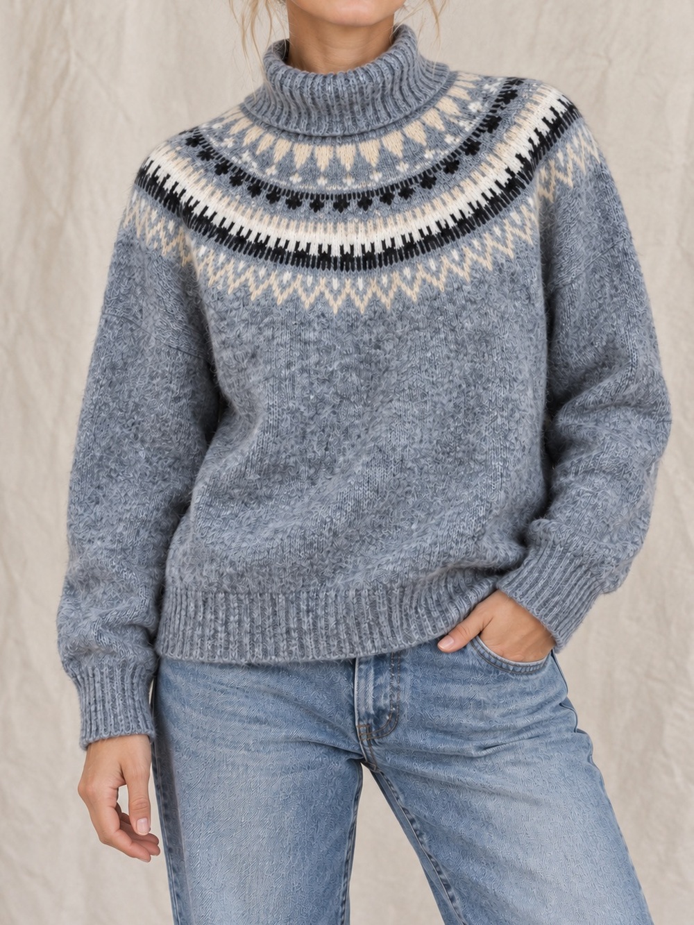 H&M Alpaca Wool Blend Fair Isle Turtleneck Sweater XXL